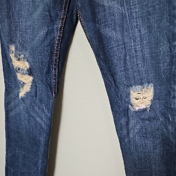 Levi's Dark Blue Distressed 502 Regular Taper Jeans Boy Size 8 Adjustable Waist - Picture 5 of 8